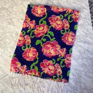 Lilly Pulitzer Floral Scarf in Pink and Green on Blue